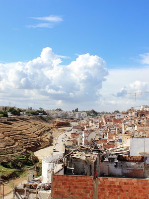 Photo taken from a rooftop in the neighbourhood of Maadid in the city of Rabat, Morocco, which hosts migrant communities. Credit: Sebastien Bachelet 2012